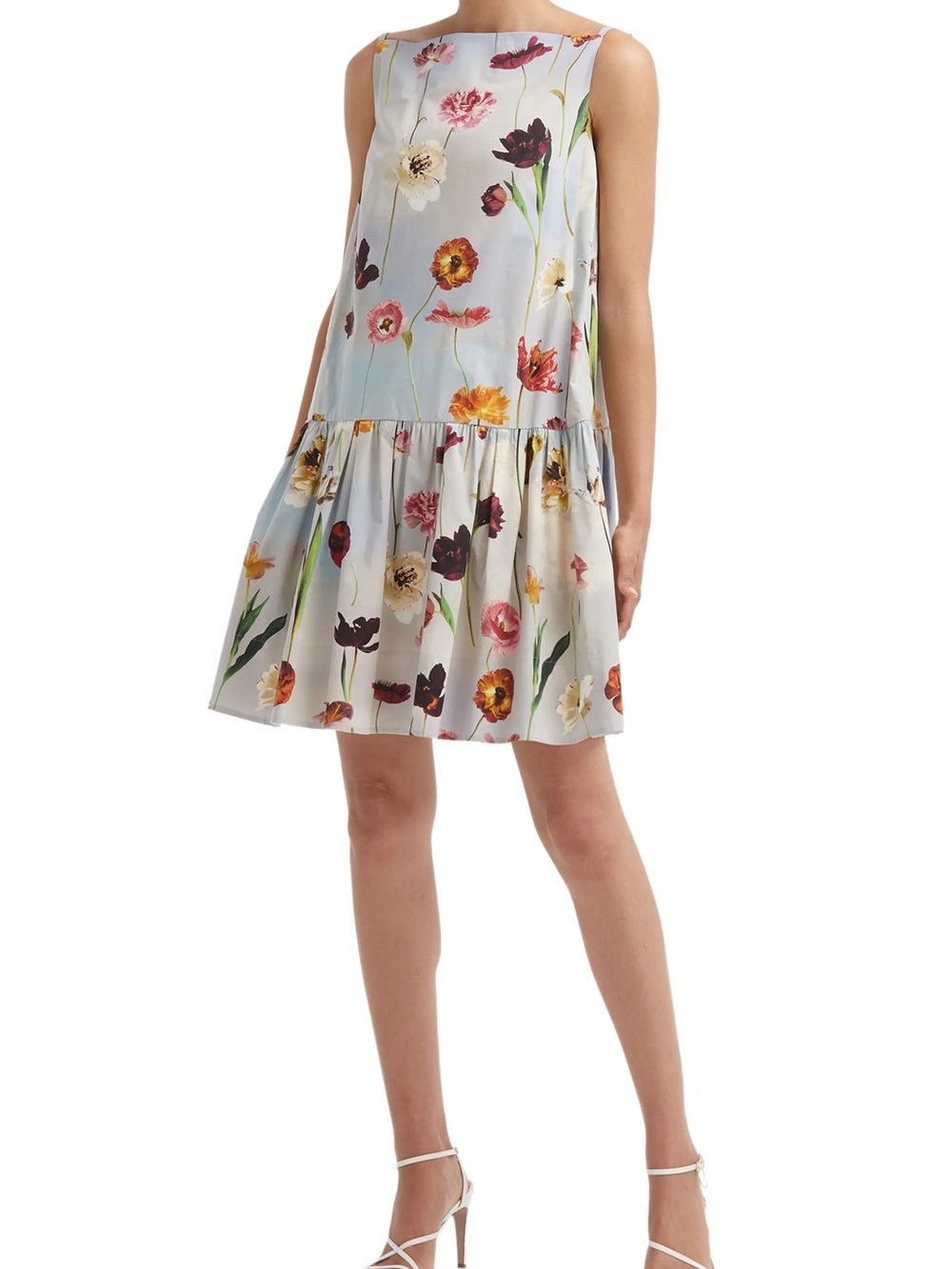 Oscar de la Renta Floral Print Drop-Waist Dress